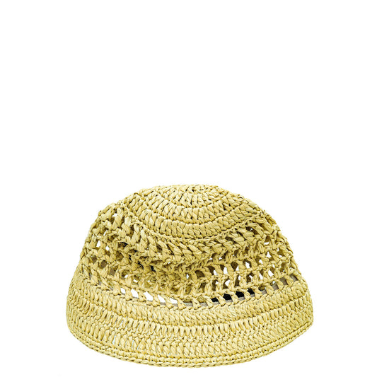 Prada Natural Logo Bucket Viscose Raffia Medium Hat