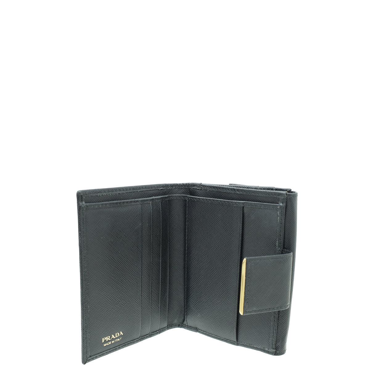 Prada Black Metal Bar French Wallet