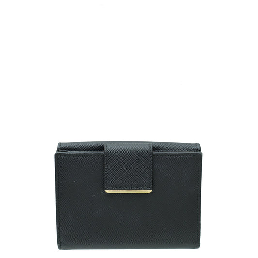 Prada Black Metal Bar French Wallet