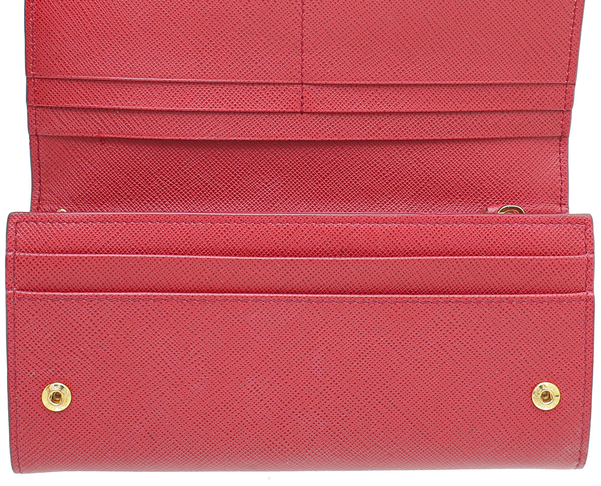 Prada Red Saffiano Monochrome Flap Long Wallet