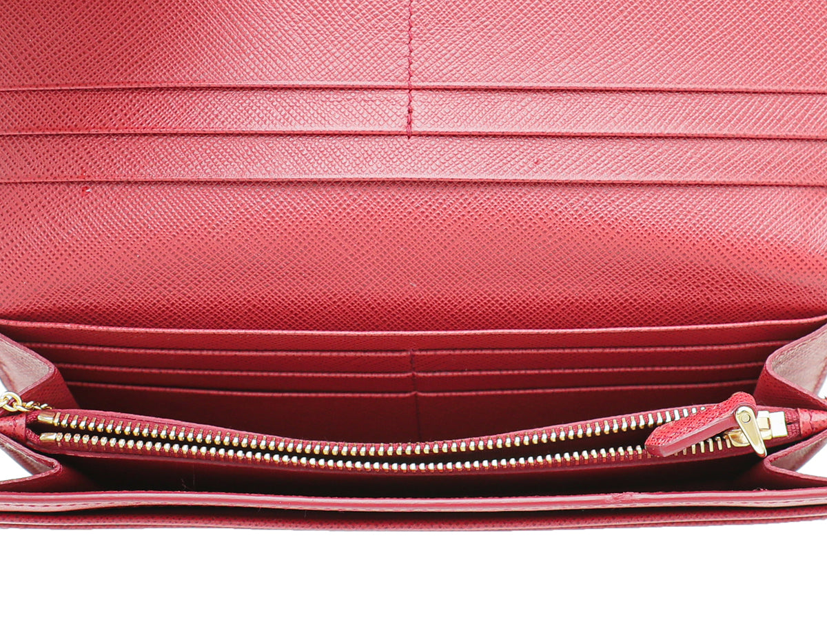 Prada Red Saffiano Monochrome Flap Long Wallet