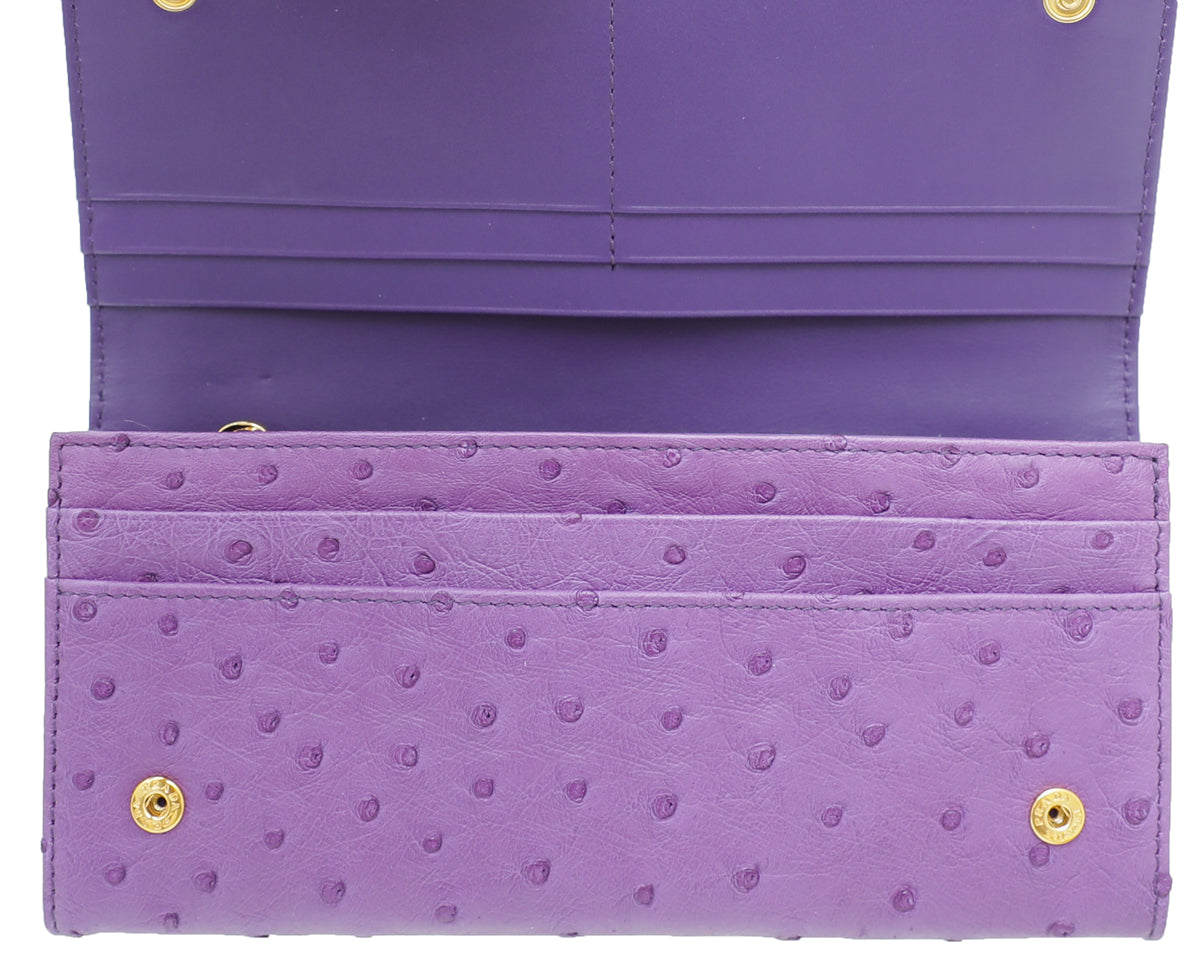 Prada Purple Ostrich Continental Long Wallet