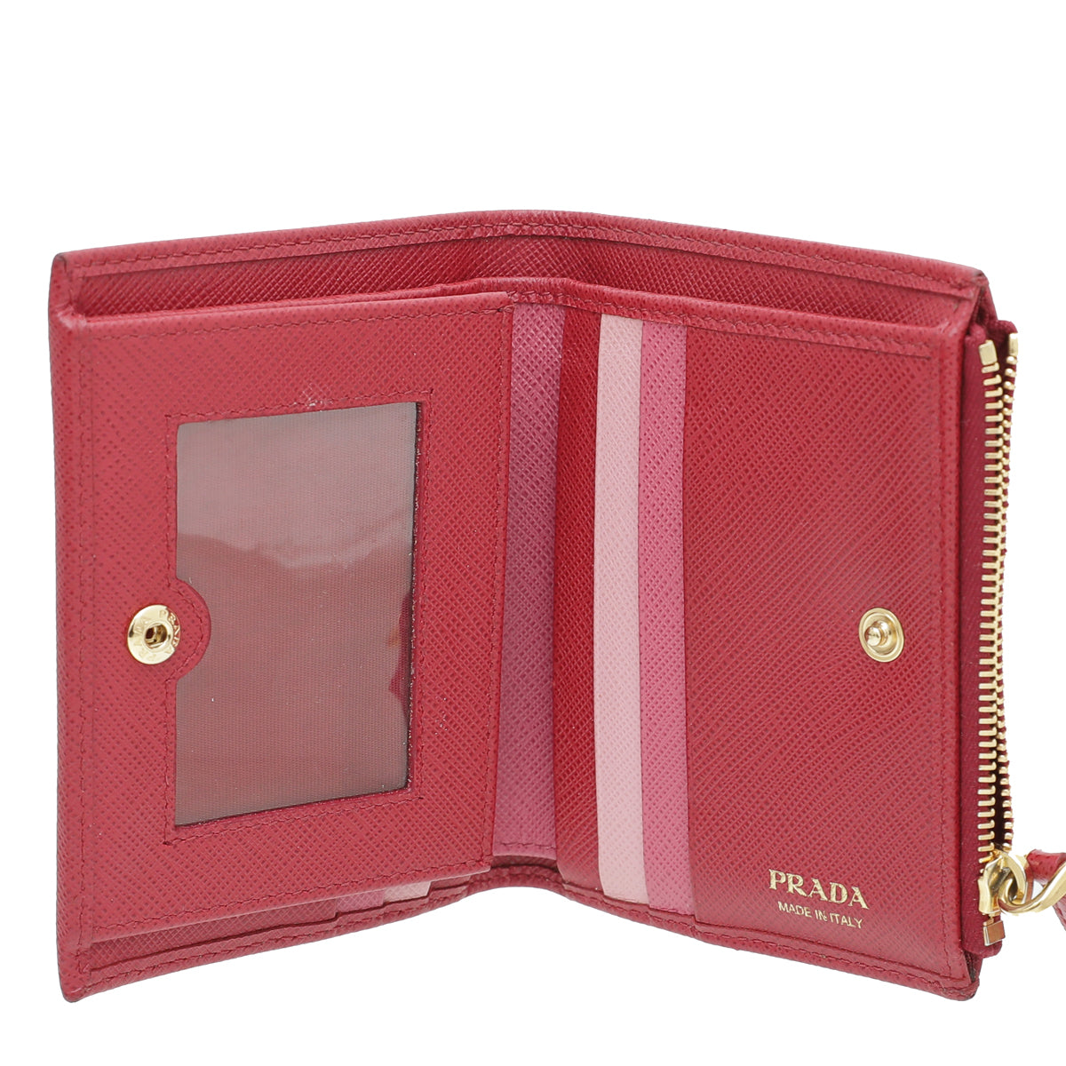 Prada Red Lux Compact Zip Small Wallet