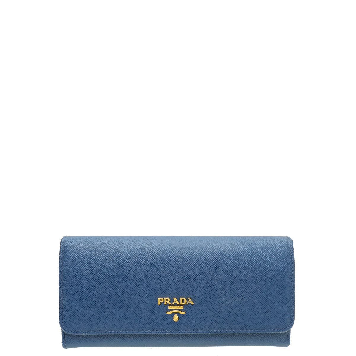 Prada Blue Metal Continental Wallet W/ Removable Card Holder