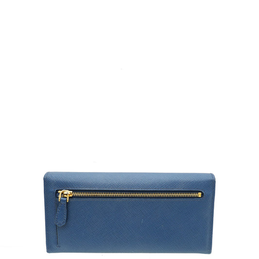 Prada Blue Metal Continental Wallet W/ Removable Card Holder