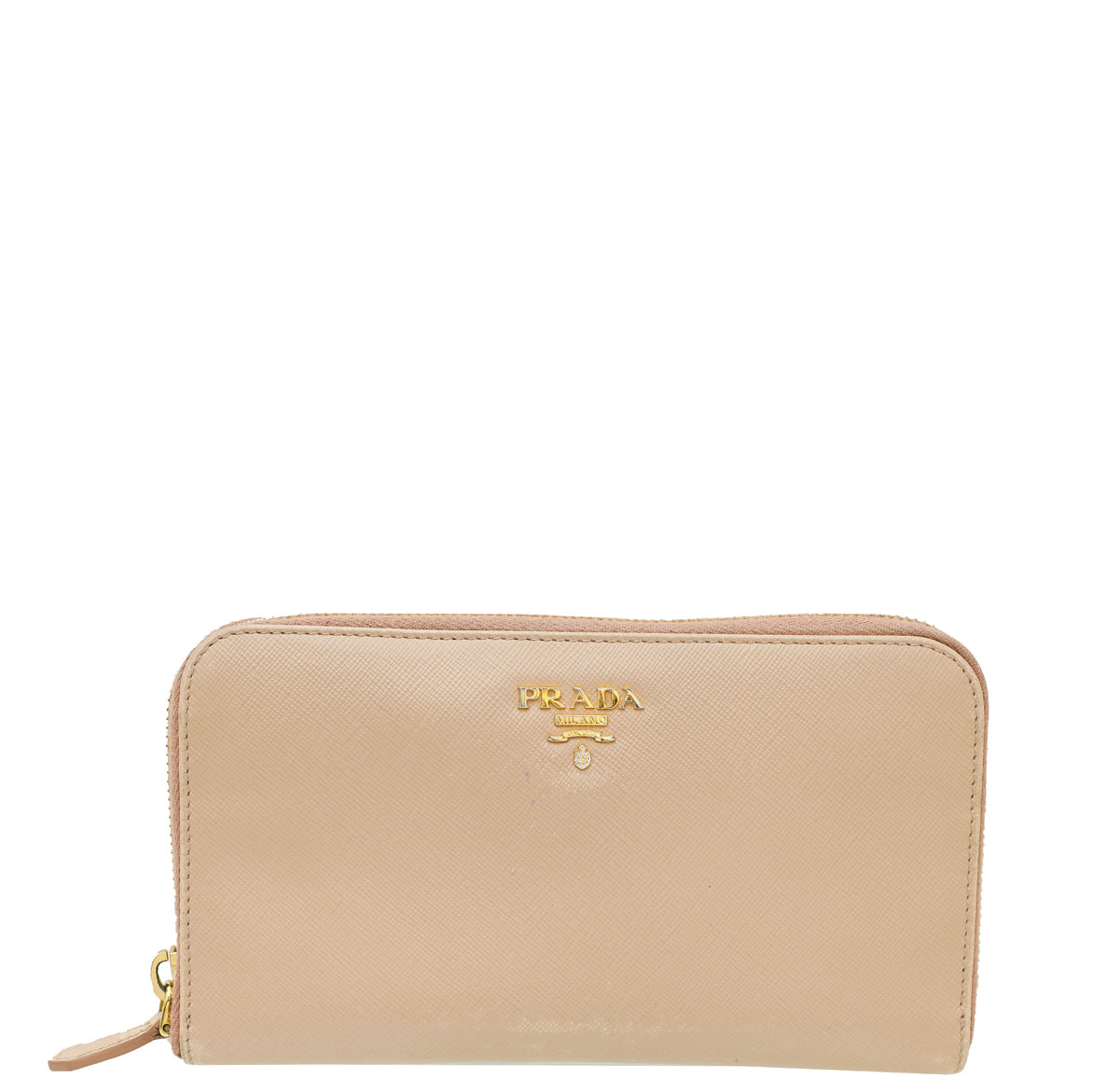 Prada Beige Logo Lux Zip Around Wallet