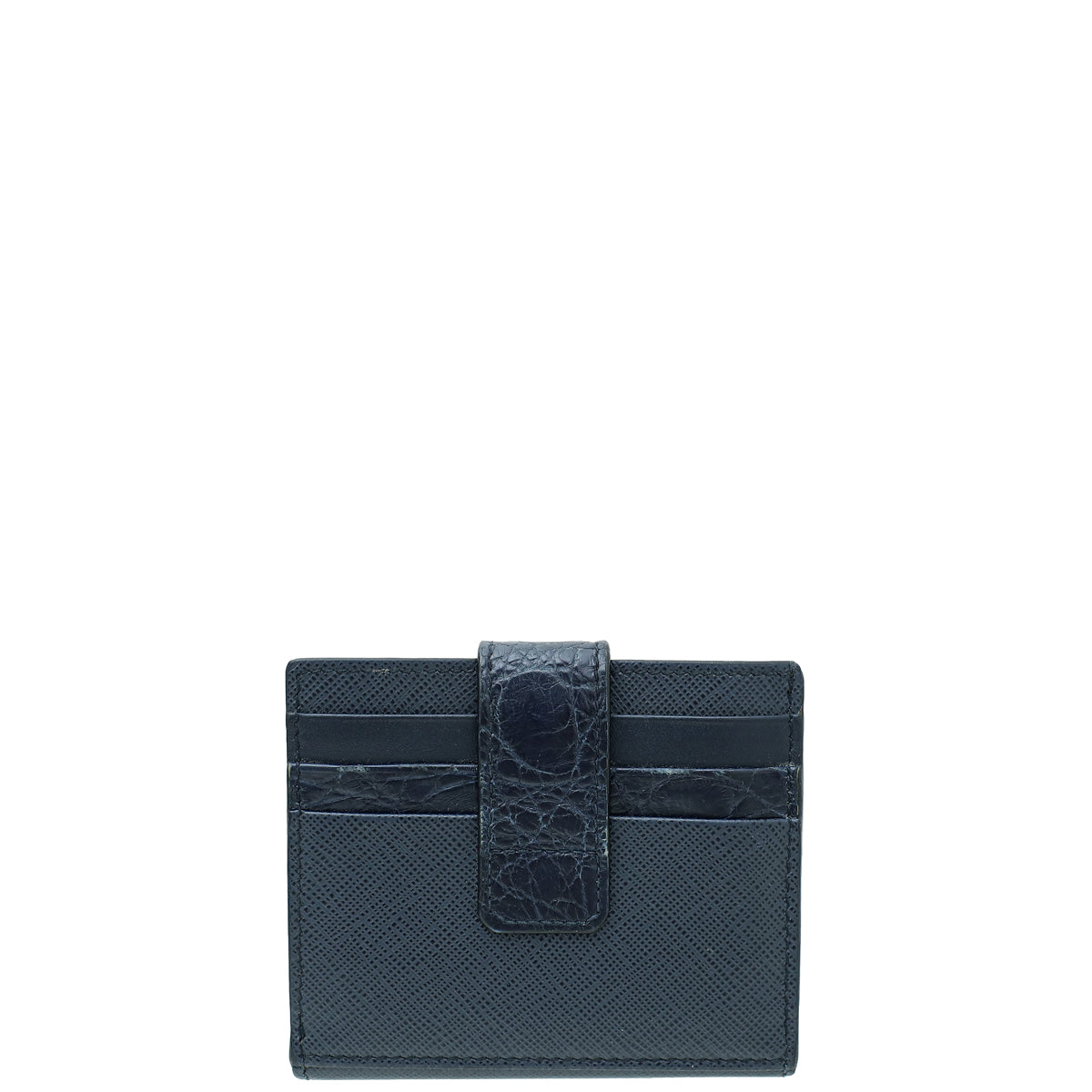 Prada Navy Blue Crocodile Bi-Fold Card Case Wallet