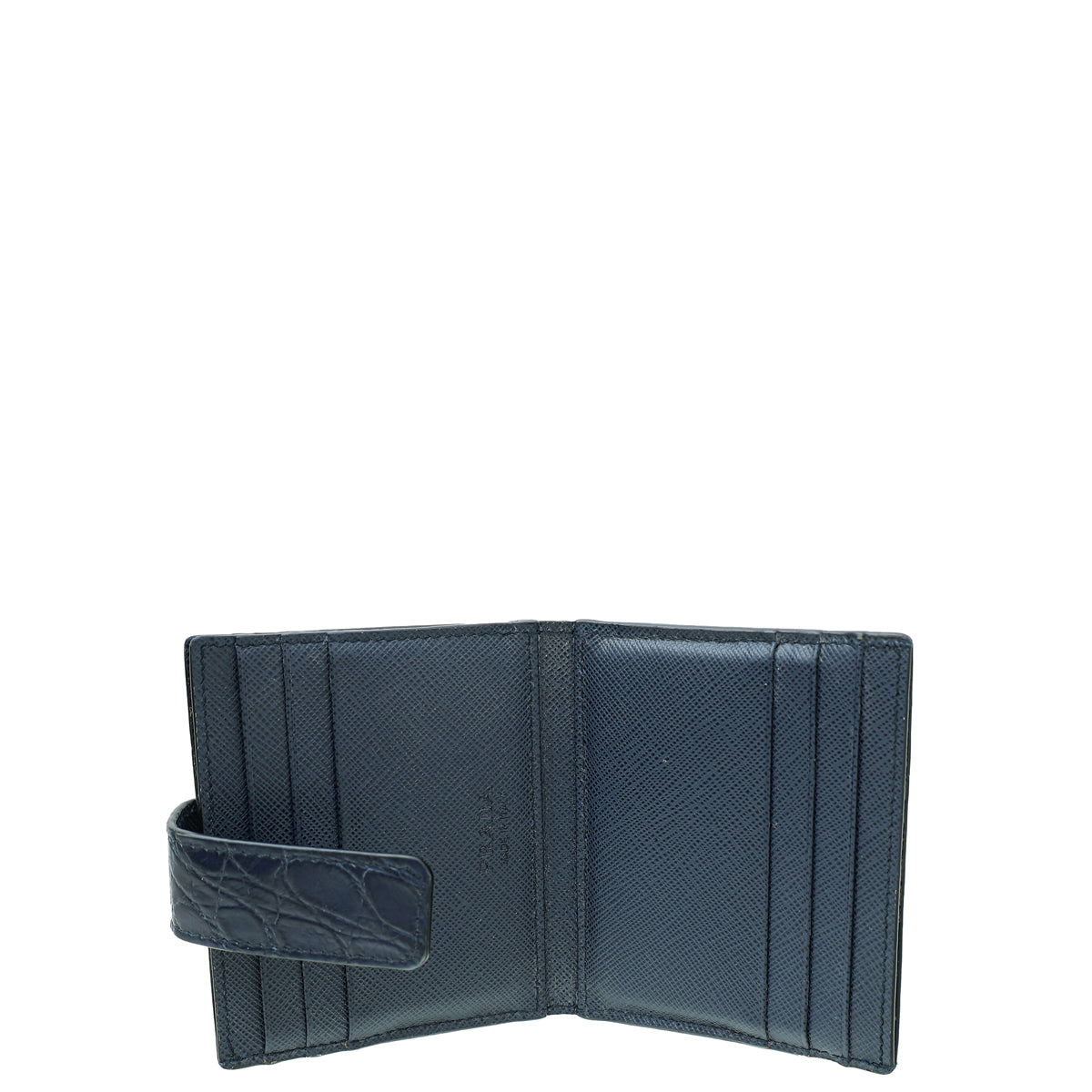 Prada Navy Blue Crocodile Bi-Fold Card Case Wallet