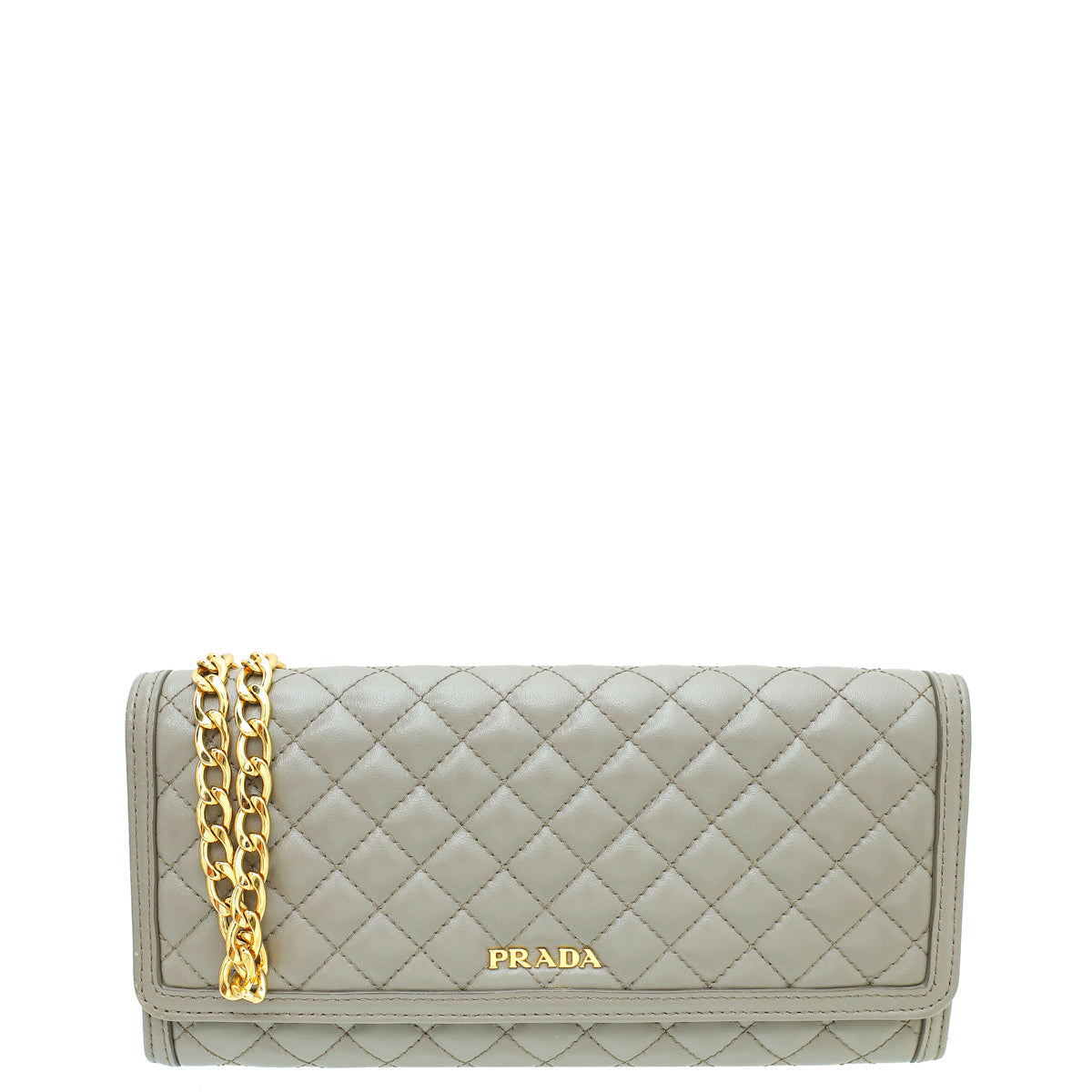 Prada Grey Soft Quilted Wallet on Chain