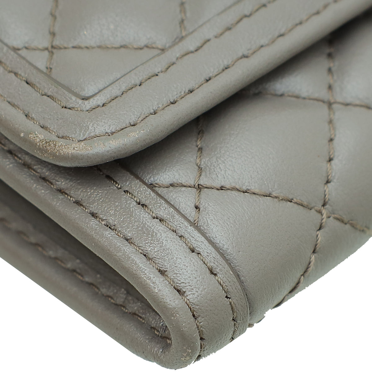 Prada Grey Soft Quilted Wallet on Chain