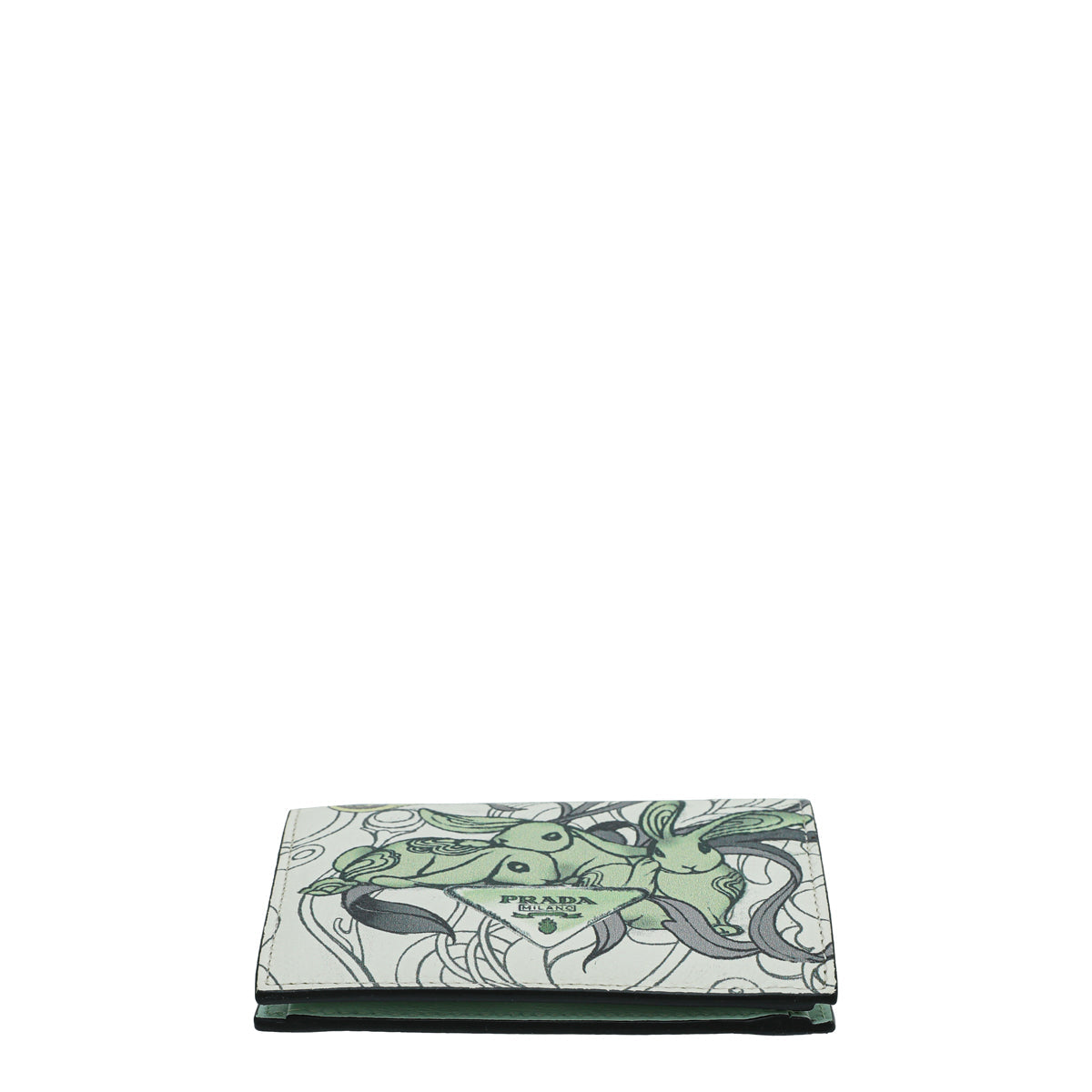 Prada White Multicolor Glace Rabbit Print Bifold Wallet