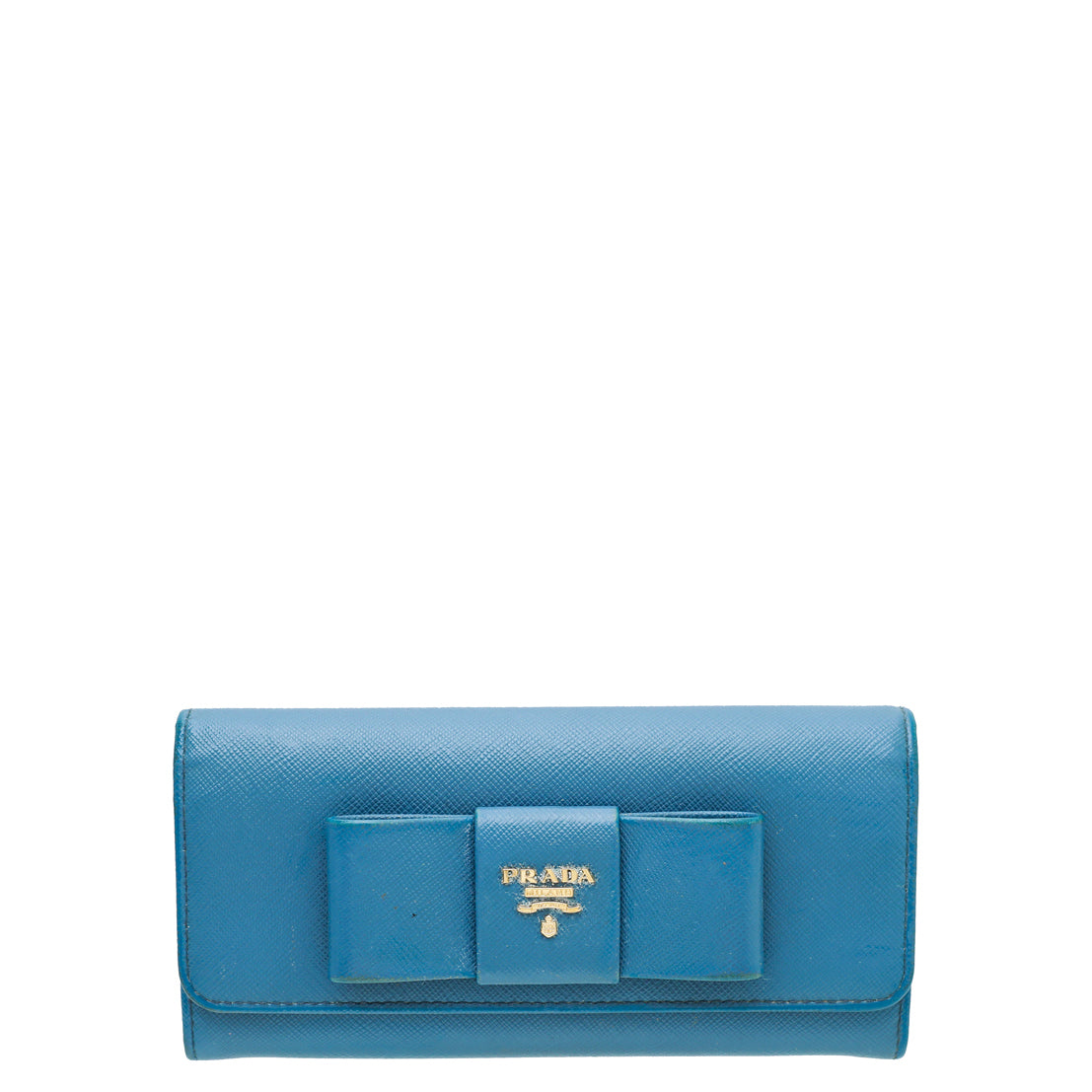 Prada Blue Bow Flap Wallet w/Detachable Card Holder