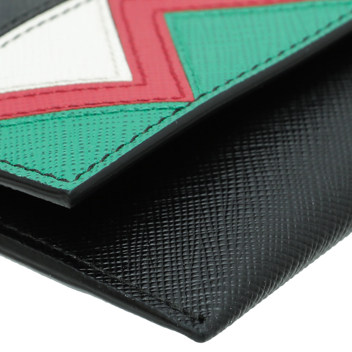 Prada Black Multicolor Lux Slim Flap Wallet