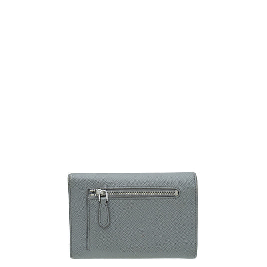 Prada Gray Cuir Envelope Trifold Wallet