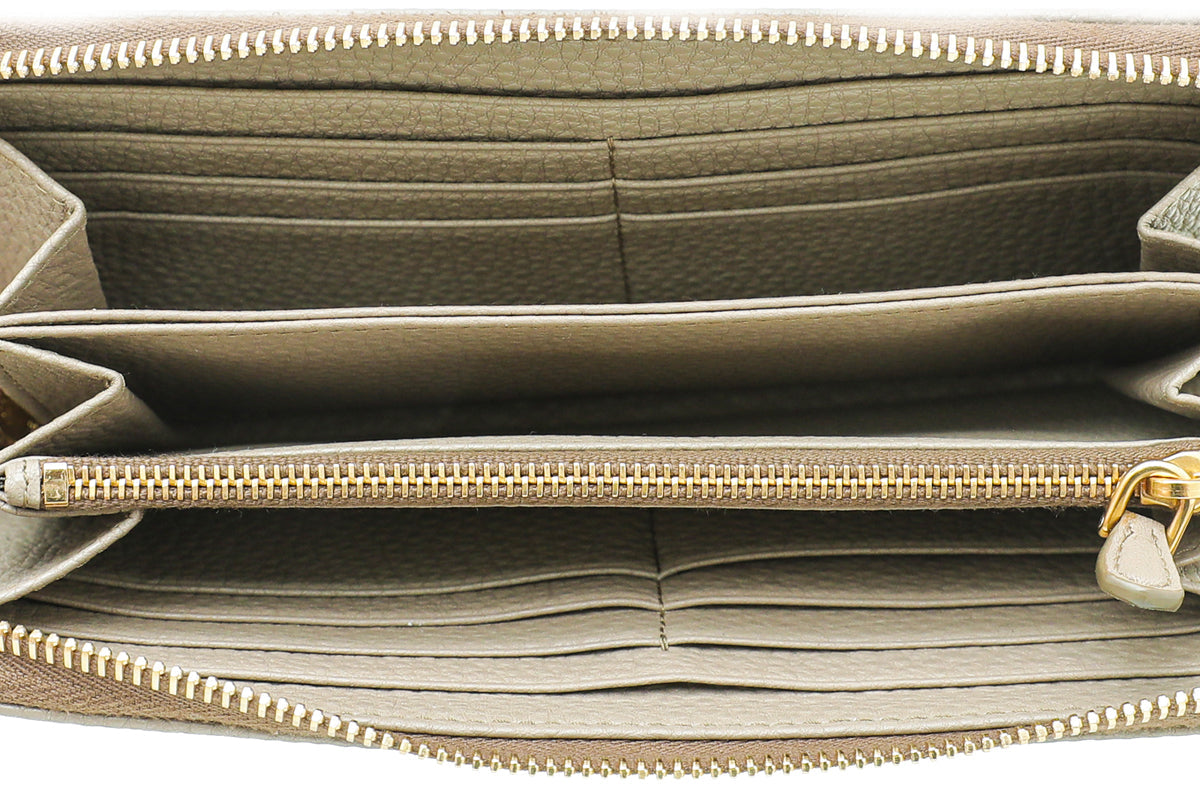 Prada Vitello Beige Grain Zip Around Wallet