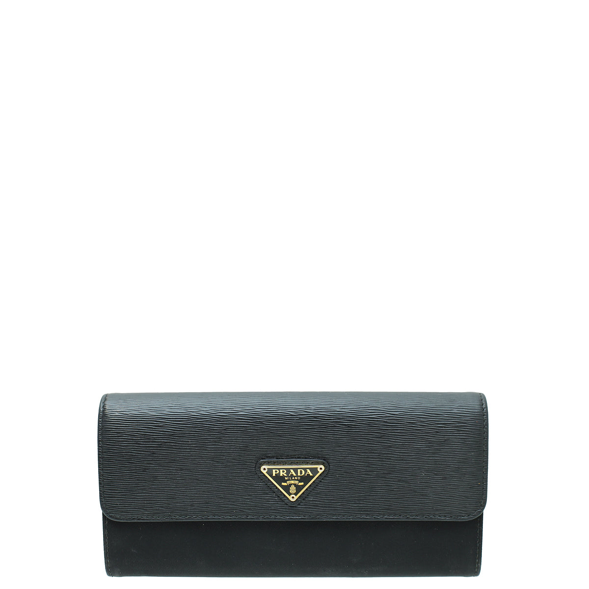 Prada Black Vitello and Tessuto Continental Wallet