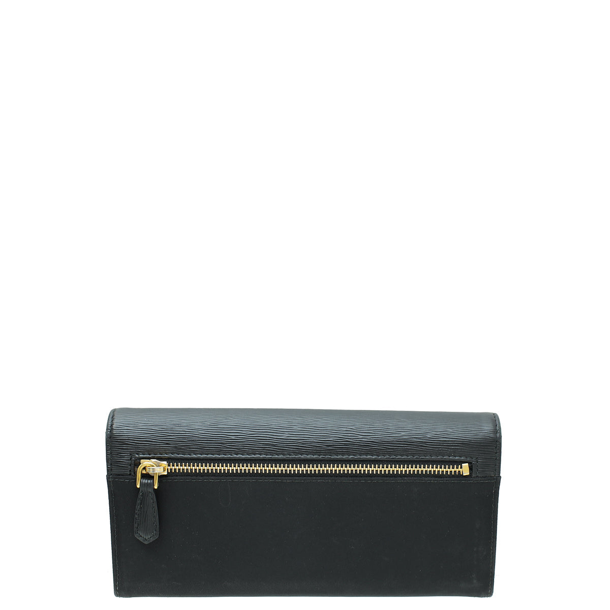 Prada Black Vitello and Tessuto Continental Wallet