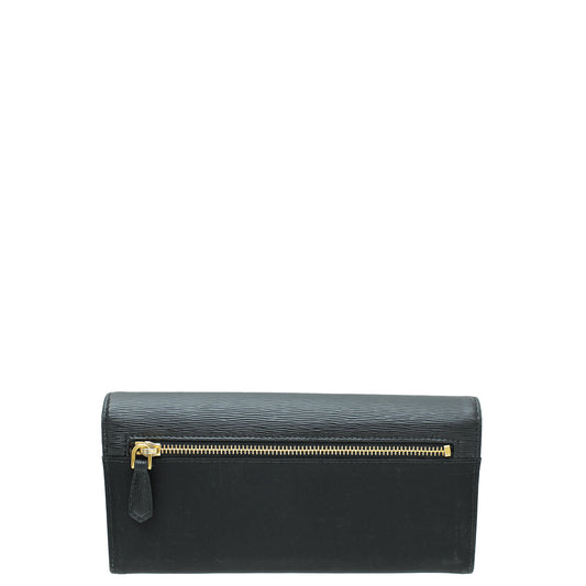 Prada Black Vitello and Tessuto Continental Wallet