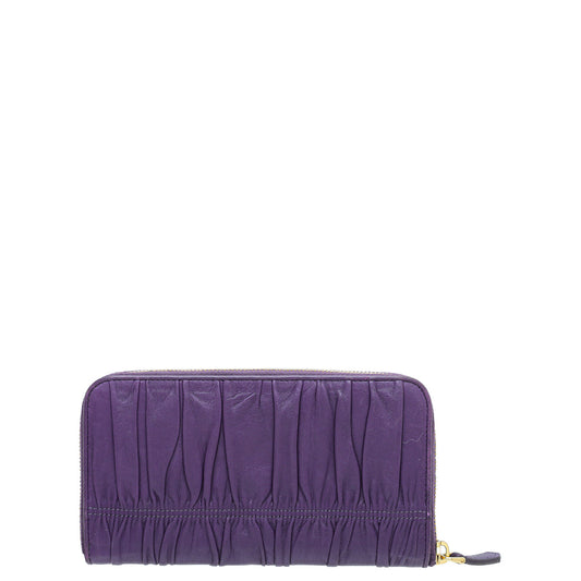 Prada Violet Nappa Gaufre Zip Around Wallet