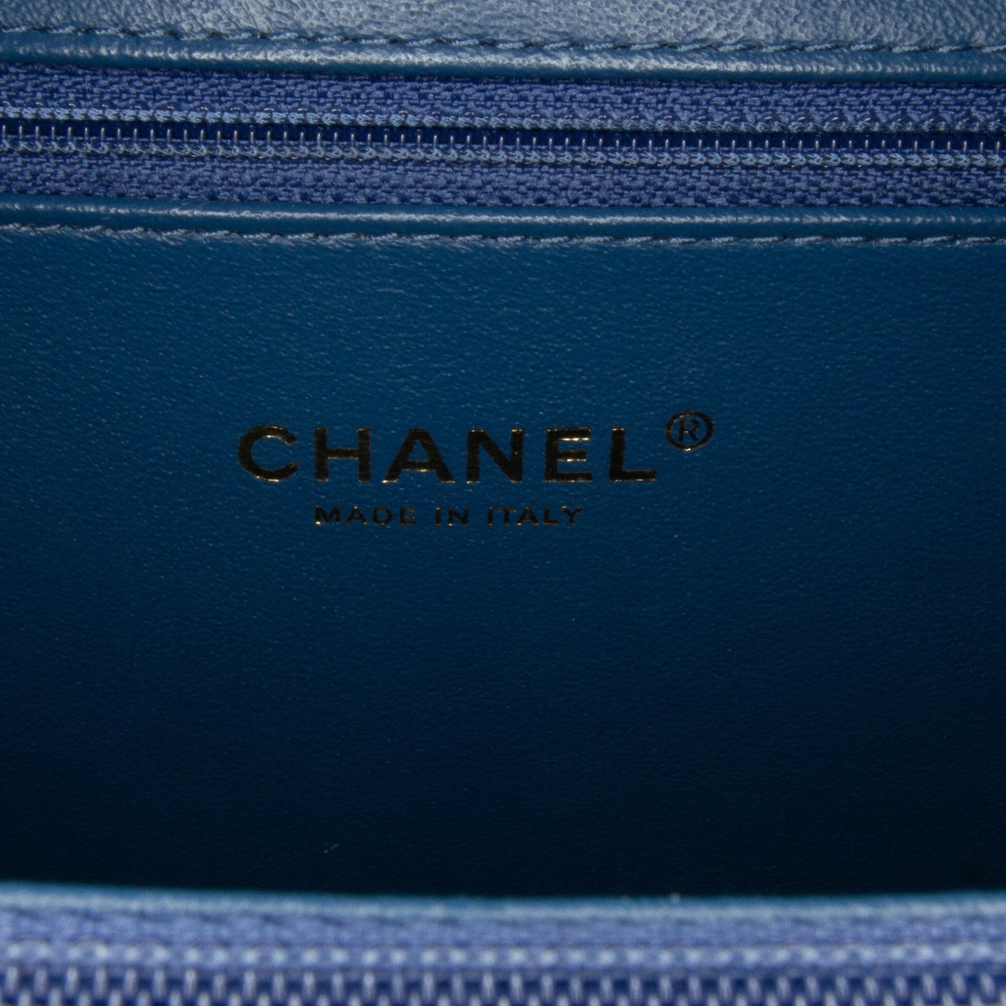 Chanel CC Filigree Vanity Case Blue Caviar Gold