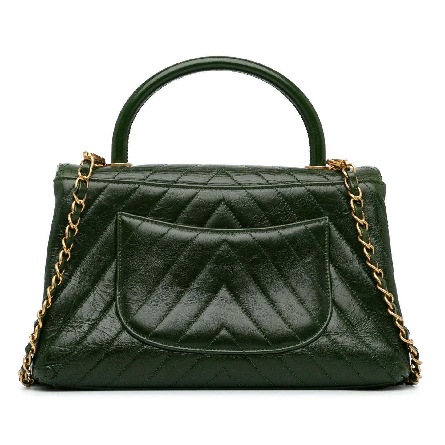 Chanel Coco Handle Flap Bag Chevron Medium Green Aged Calfskin Gold