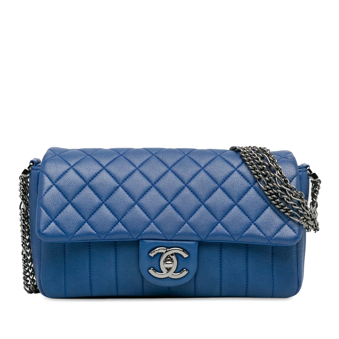 Chanel Multi Chain Flap Blue Quilted Calfskin Silver