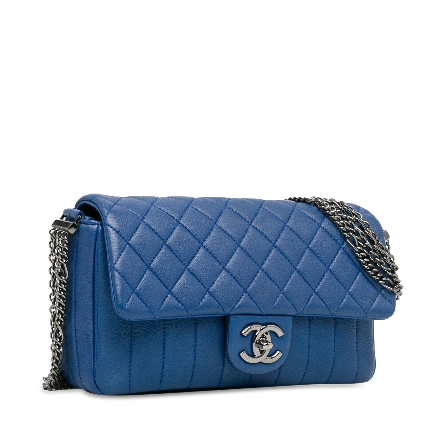 Chanel Multi Chain Flap Blue Quilted Calfskin Silver