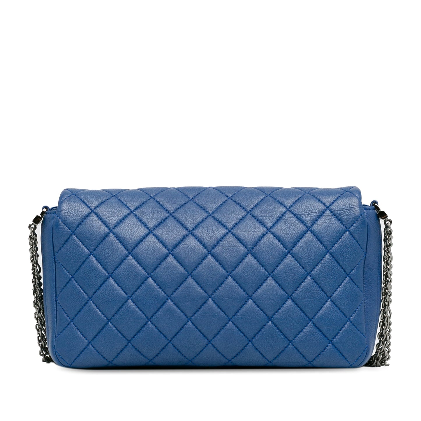 Chanel Multi Chain Flap Blue Quilted Calfskin Silver