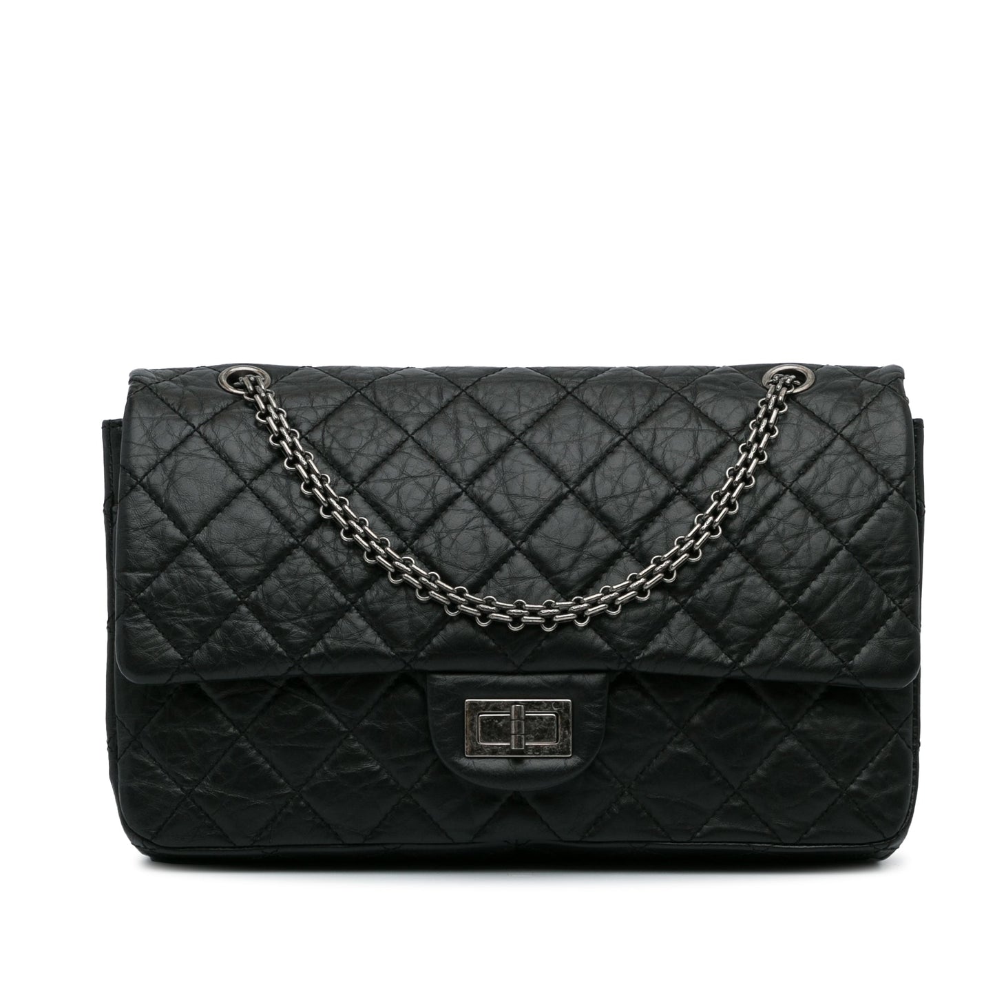 Chanel 2.55 Reissue Double Flap 227 Black Aged Calfskin Ruthenium