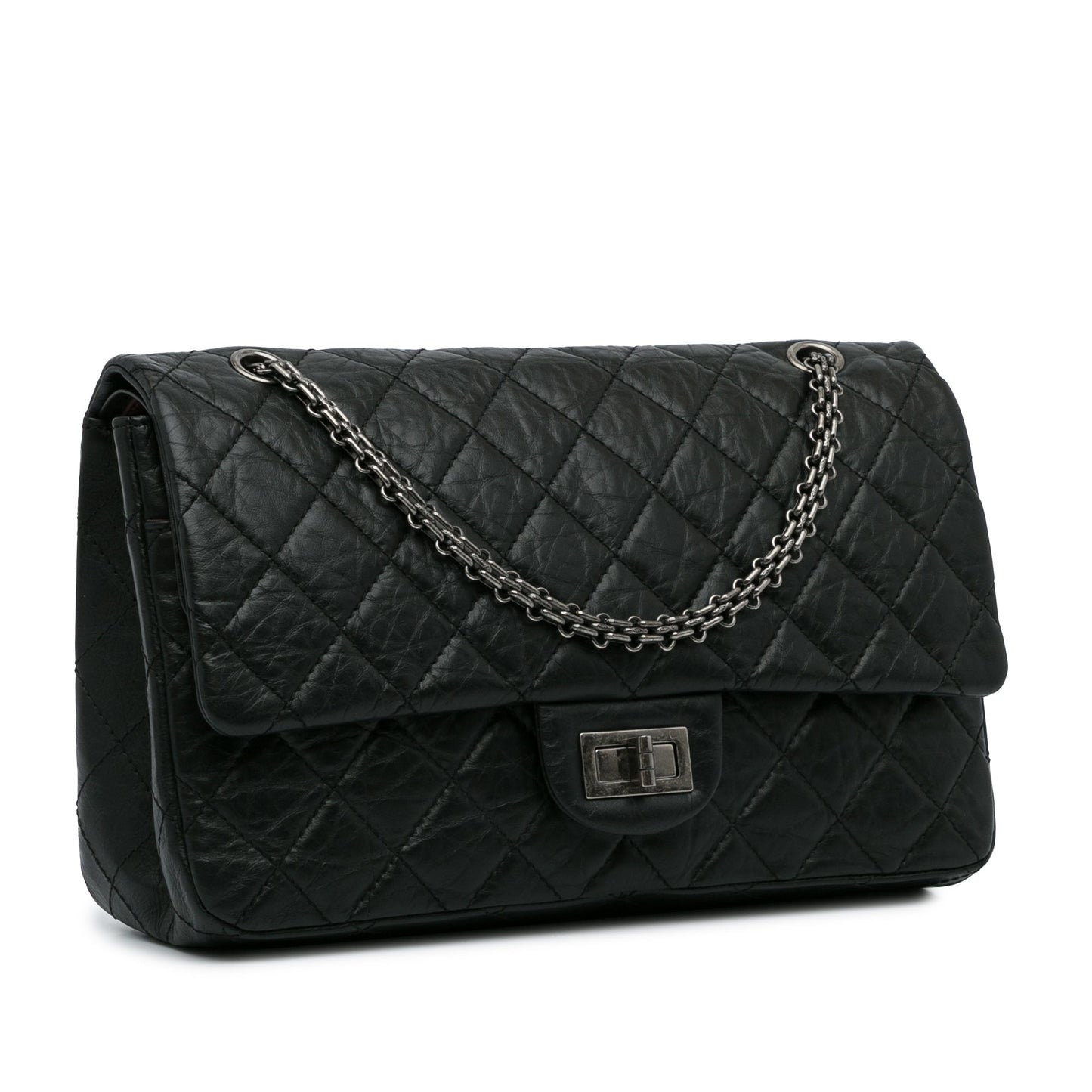 Chanel 2.55 Reissue Double Flap 227 Black Aged Calfskin Ruthenium