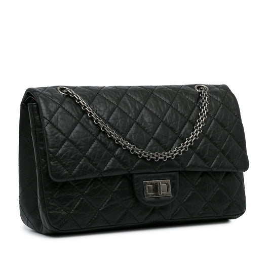 Chanel 2.55 Reissue Double Flap 227 Black Aged Calfskin Ruthenium