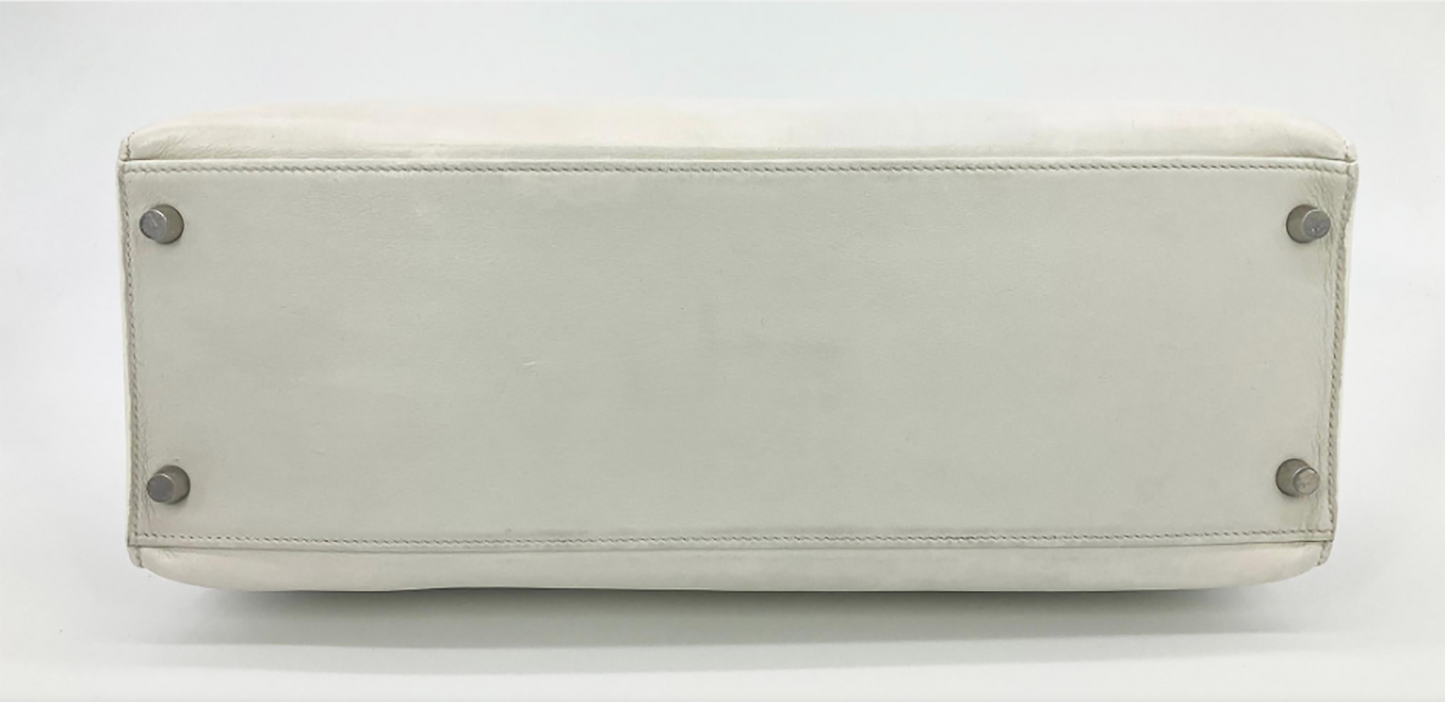 RARE Hermes Kelly Flat 35 White Swift Silver PDH