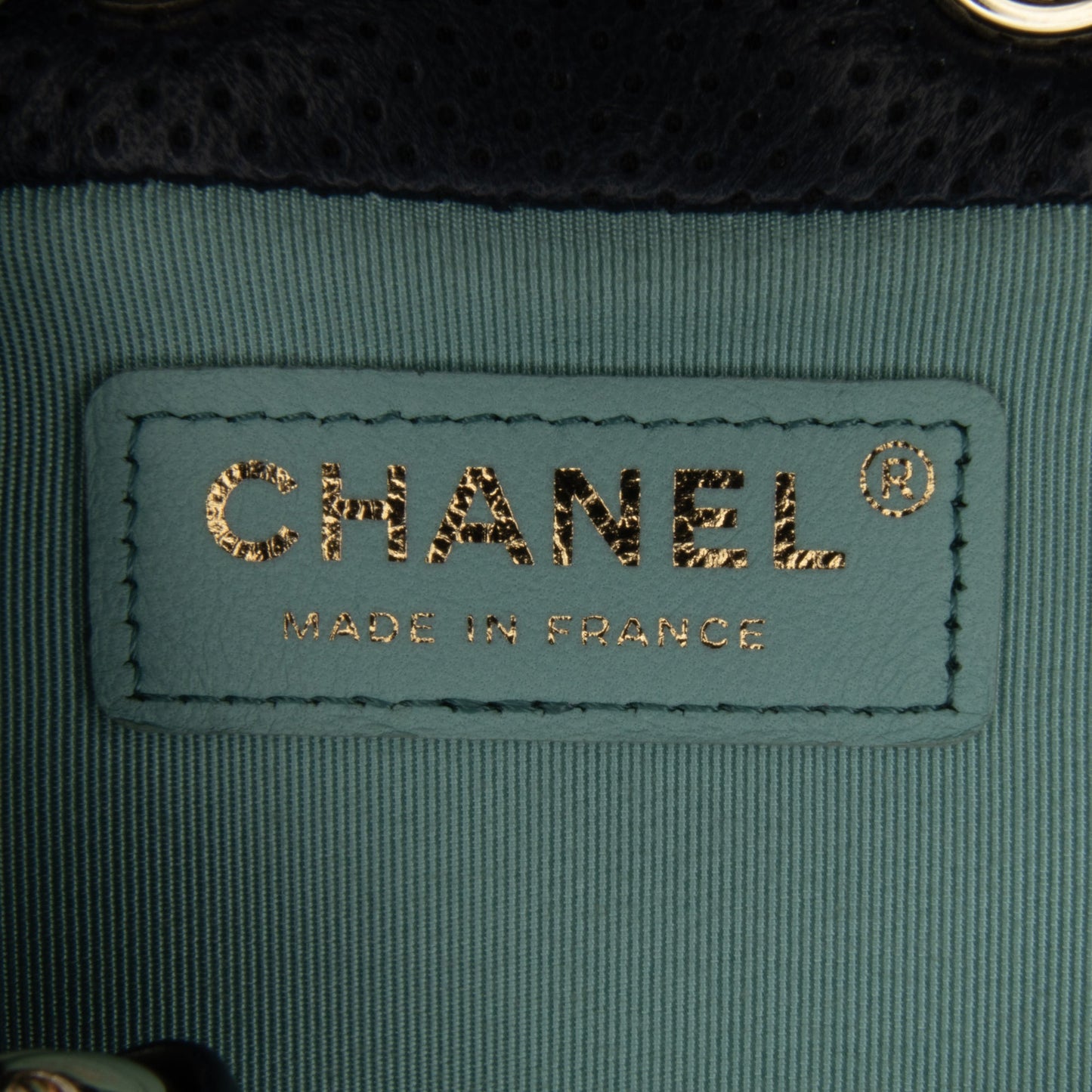 Chanel CC Bucket Bag Blue Perforated and Pleated Calfskin