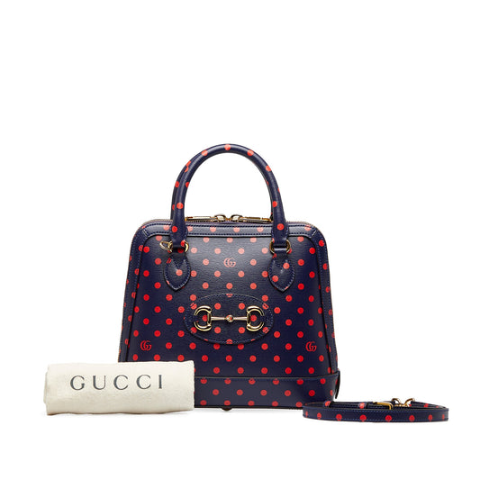 Gucci Horsebit 1955 Dark Blue Polka Dot Leather