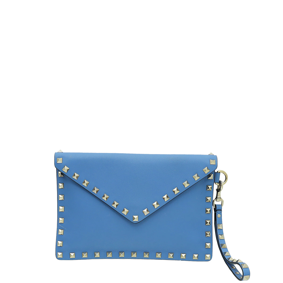 Valentino Light Blue Rockstud Envelope Wristlet Pouch