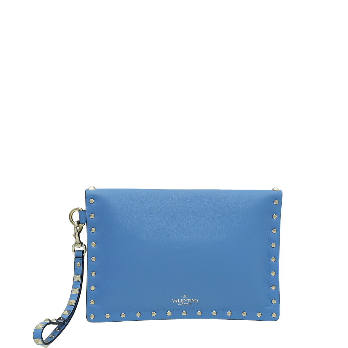 Valentino Light Blue Rockstud Envelope Wristlet Pouch