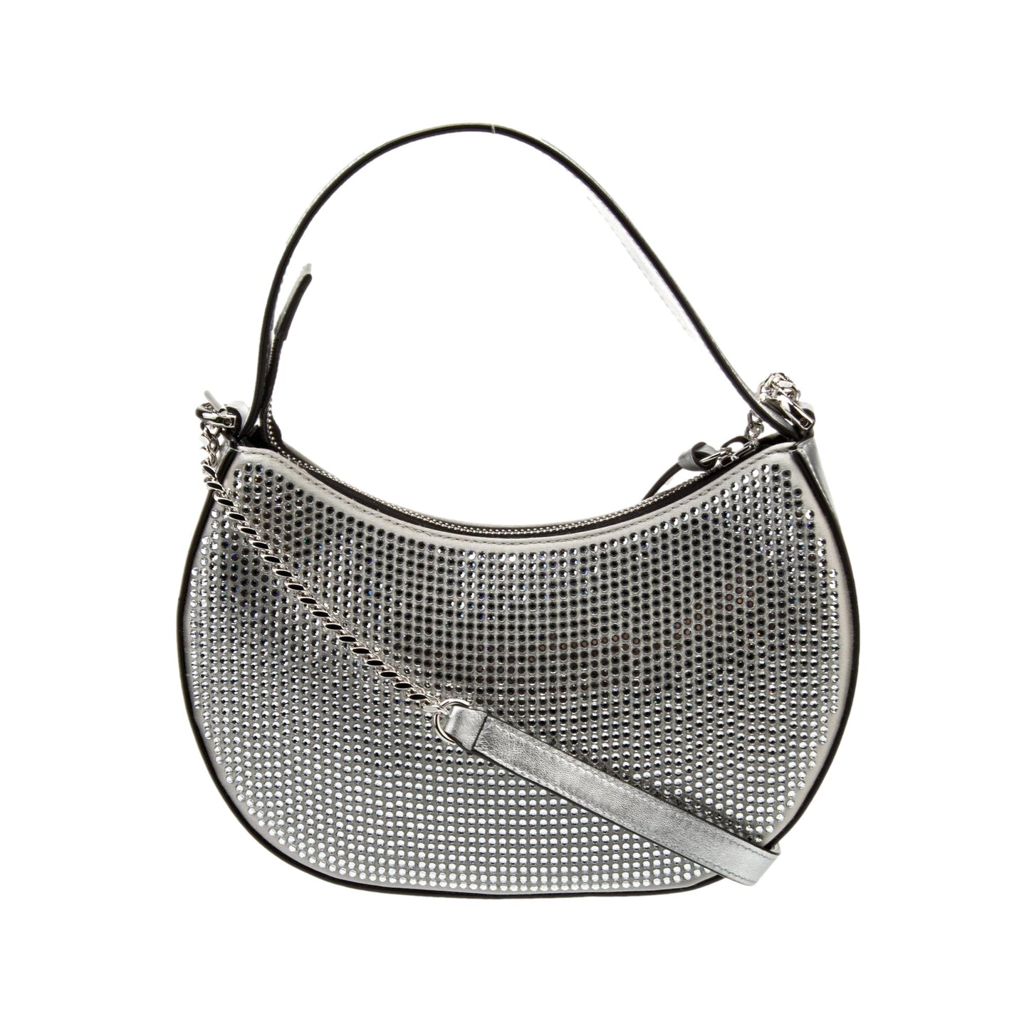 Versace La Medusa Crystal Half Moon Hobo Shoulder Crossbody Bag Silver