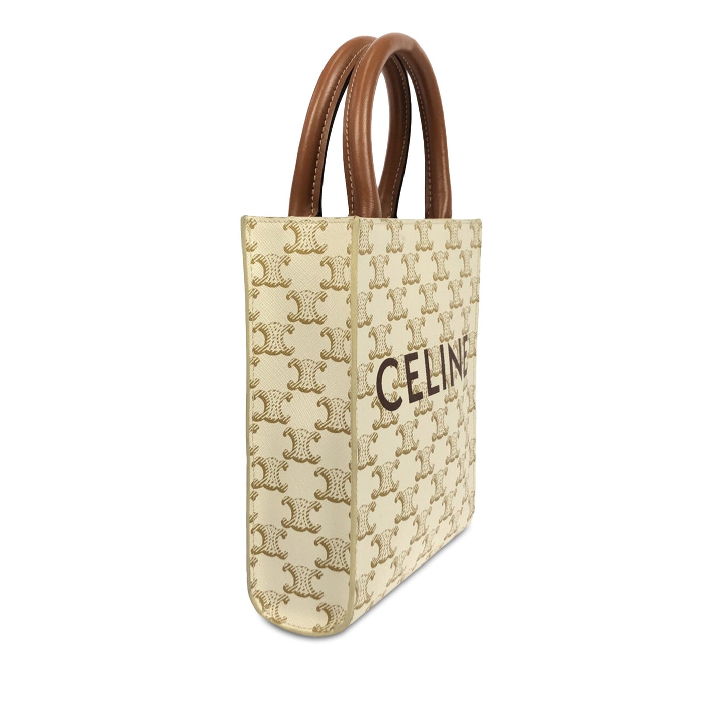 Celine Triomphe Vertical Cabas Tote Mini White Canvas