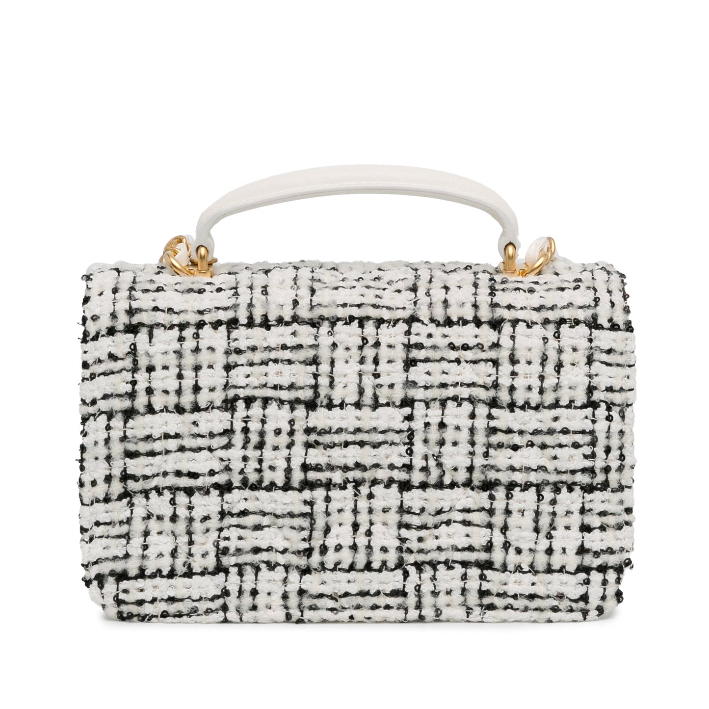 Chanel Top Handle Full Flap White CC Quilted Tweed