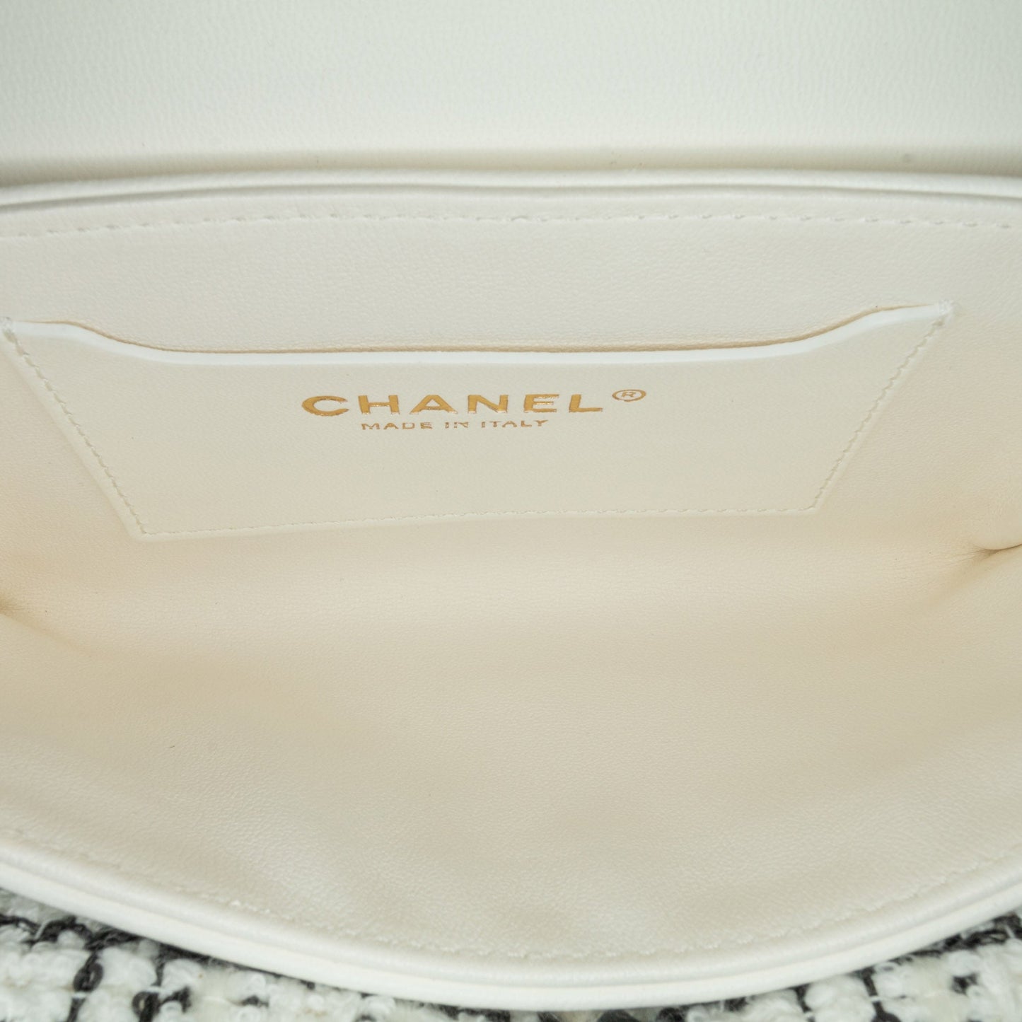 Chanel Top Handle Full Flap White CC Quilted Tweed