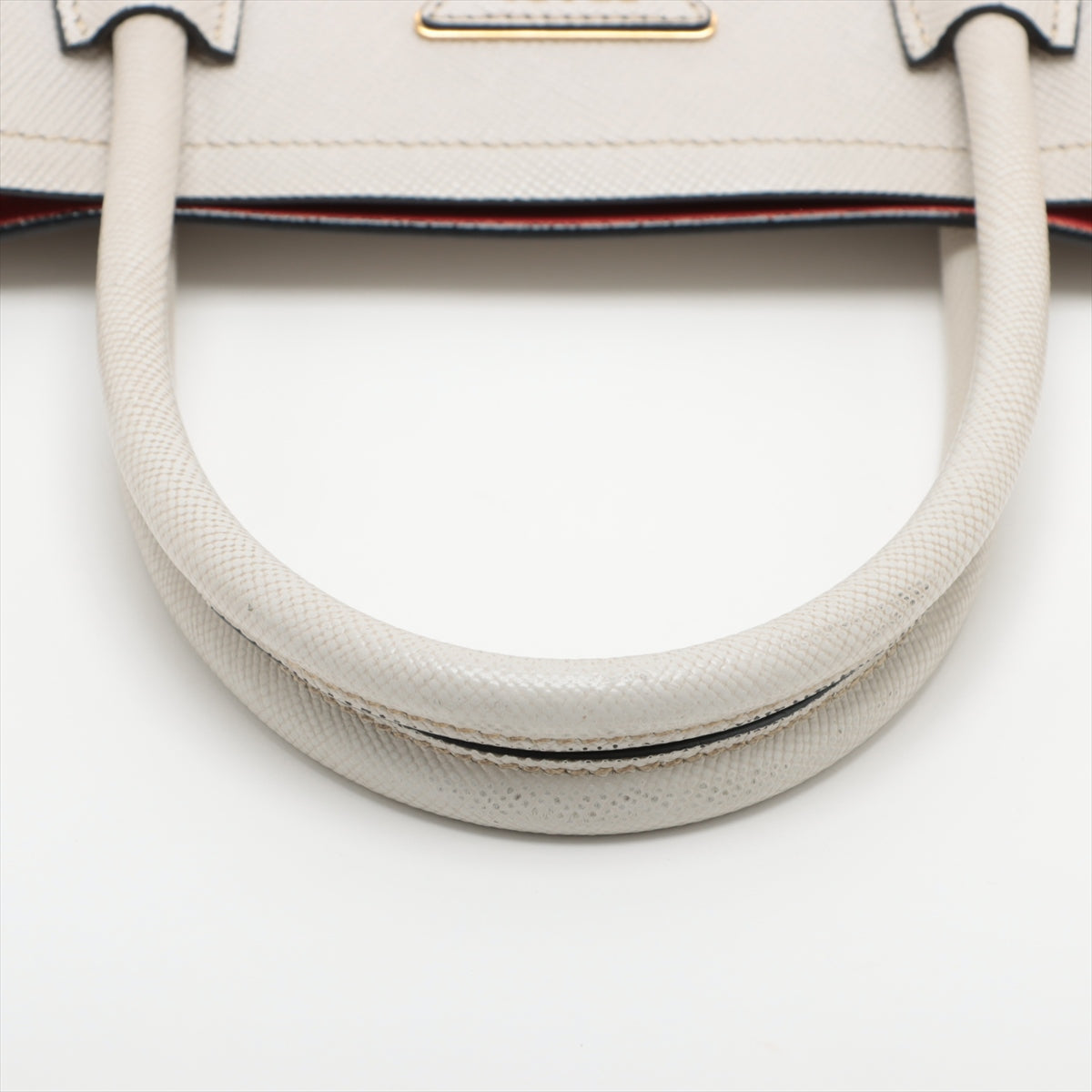 Prada Saffiano Cuir Leather Handbag Ivory w/ Red Interior