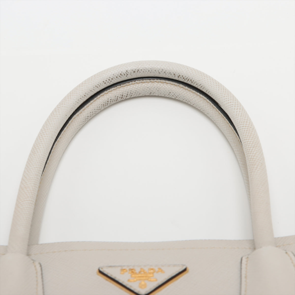 Prada Saffiano Cuir Leather Handbag Ivory w/ Red Interior