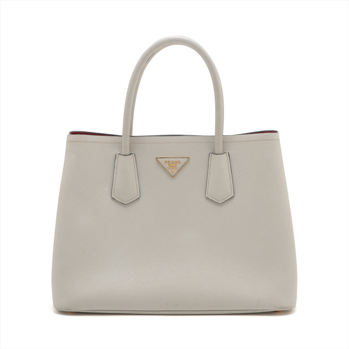 Prada Saffiano Cuir Leather Handbag Ivory w/ Red Interior