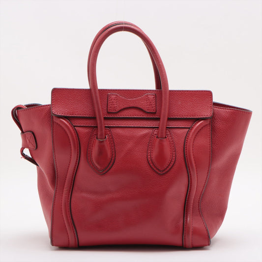 Celine Luggage Micro Shopper Leather Handbag Red #1729