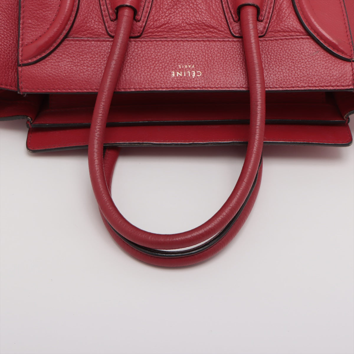 Celine Luggage Micro Shopper Leather Handbag Red #1729