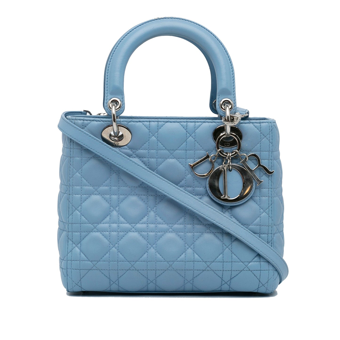 Dior Lady Dior Small Light Blue Cannage Lambskin Silver