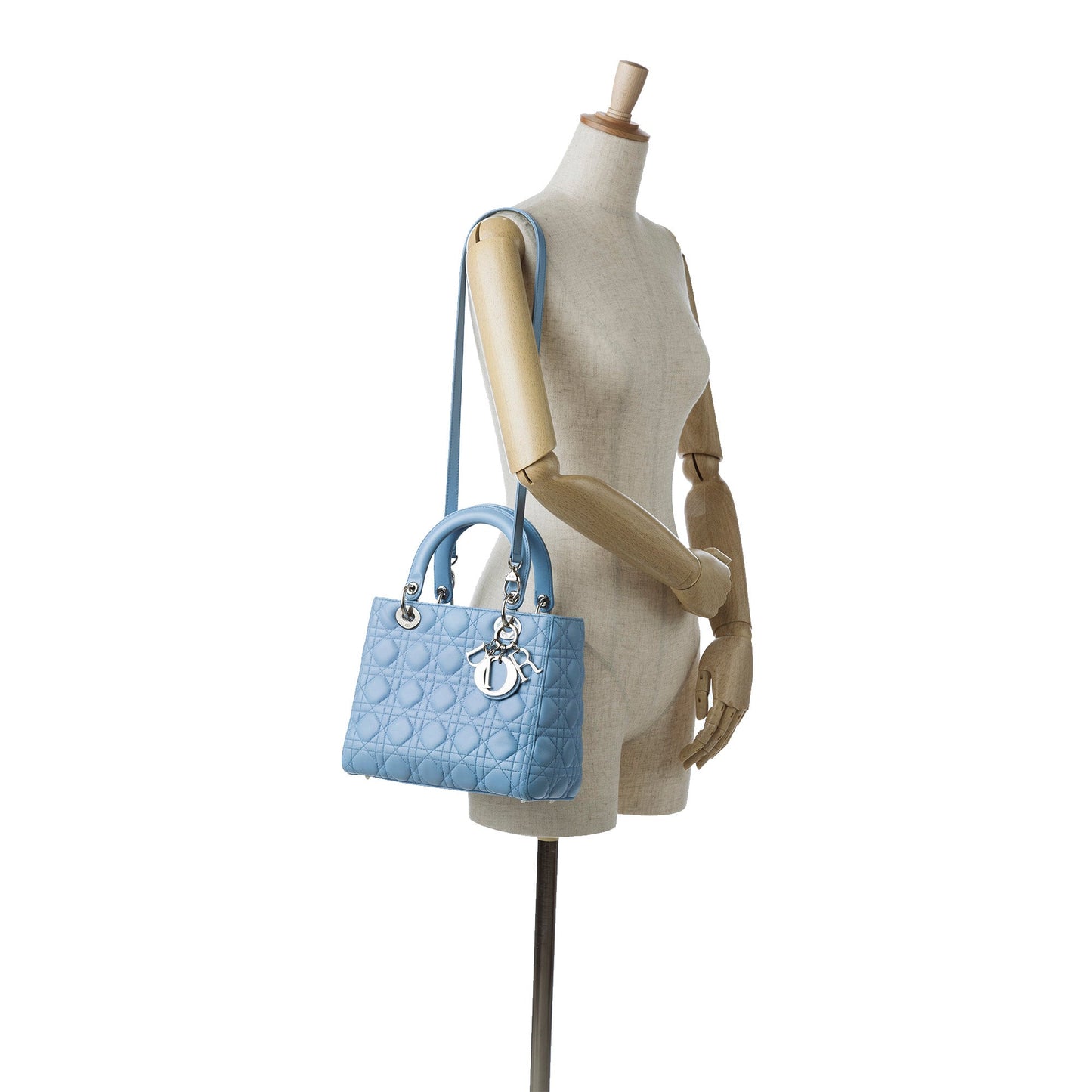 Dior Lady Dior Small Light Blue Cannage Lambskin Silver