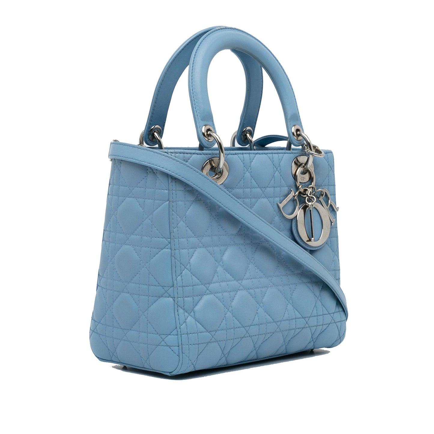 Dior Lady Dior Small Light Blue Cannage Lambskin Silver