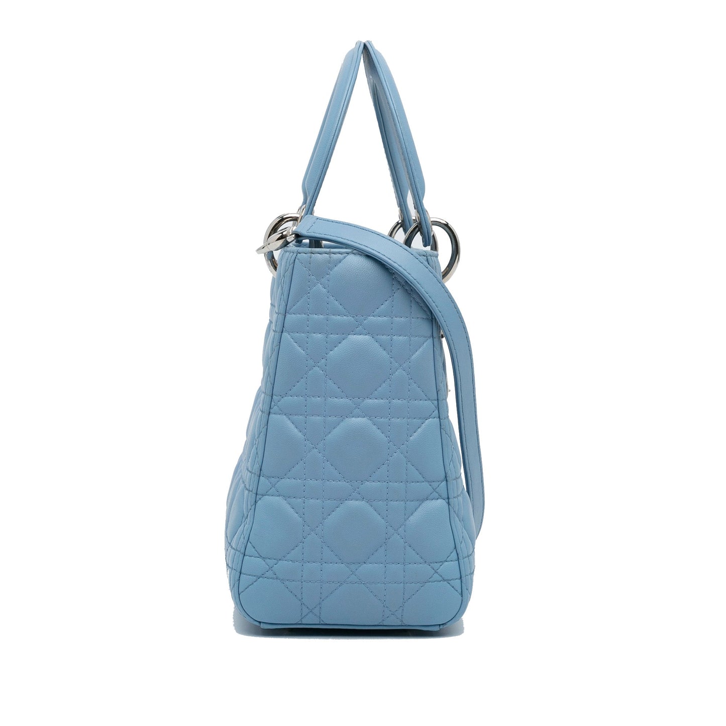 Dior Lady Dior Small Light Blue Cannage Lambskin Silver