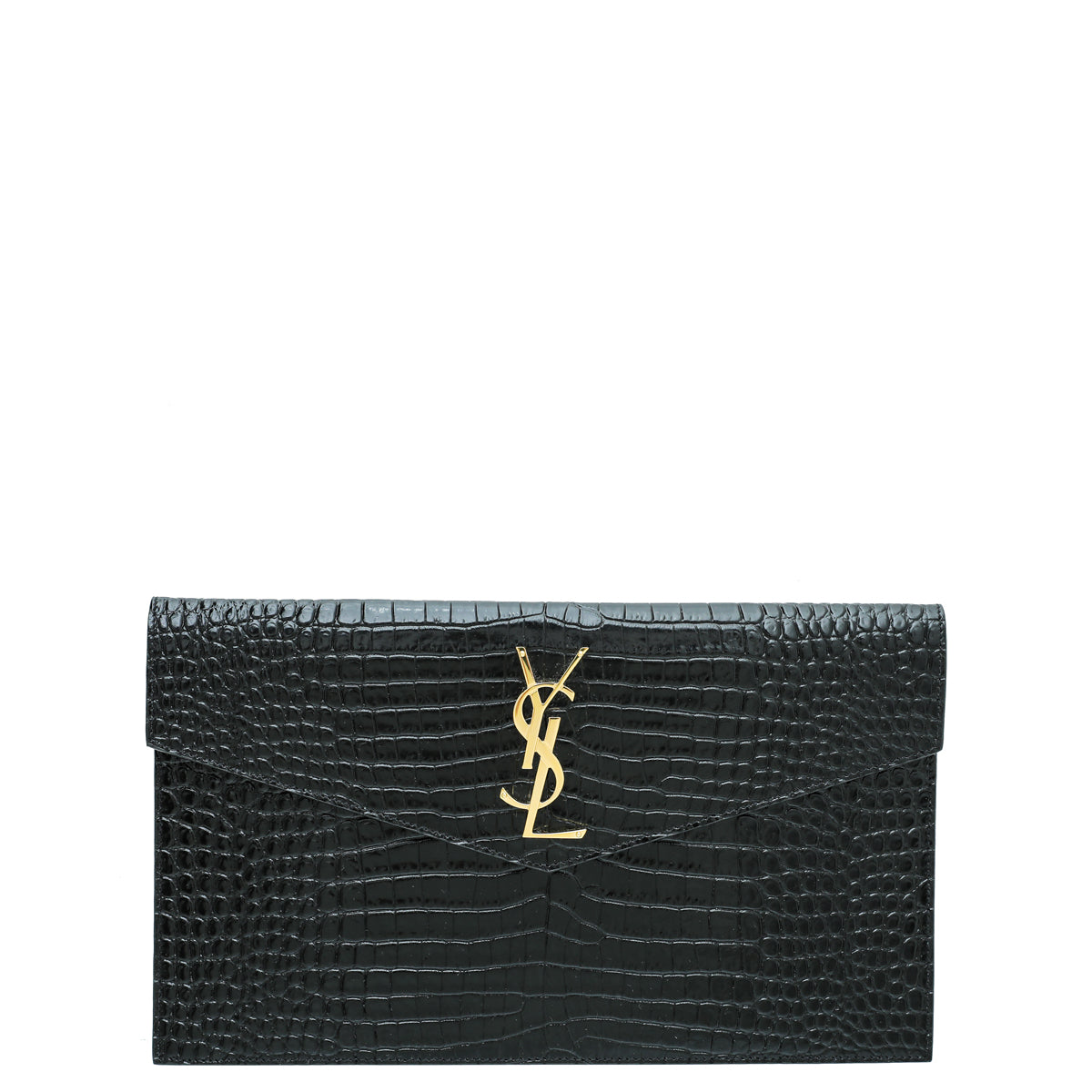 YSL Black Croco Embossed Uptown Envelope Pouch